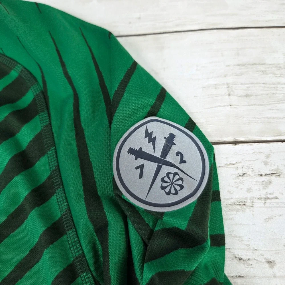 Nike Dri-FIT Running 1/4 Zip Pullover Striped Mens L Green Black 451280-341